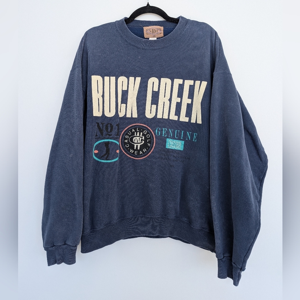 Vintage SDI Buck Creek Blue Crewneck Sweater Sz XL Cotton Polyester Blend